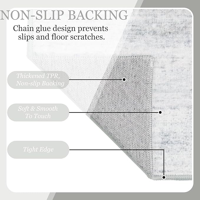 MUJOO 9x12 Area Rug,Washable Rugs for Living Room Bedroom Dining Room,Modern Abstract Large Non Slip Throw Carpet Indoor,Low Pile Accent Neutral Grey