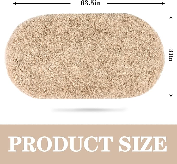 Soft Fluffy Area Rug for Bedroom, Beige Fuzzy Shaggy Oval Throw Rugs for Bedside, Non-Slip Cozy Plush Shag Carpet for Kids Room Nursery Dorm Living Room, 2.6 x 5.3 Feet