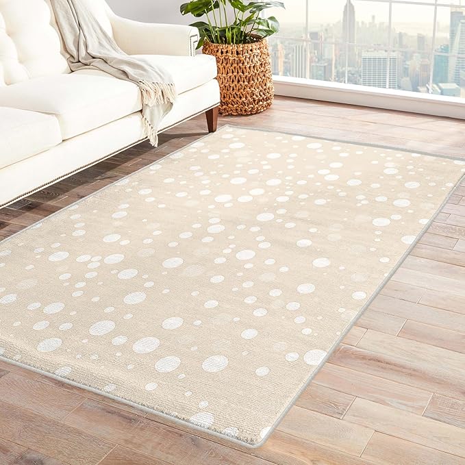 Beige Rug, 7x9 Rug, Bubble Print Rugs for Living Room Bedroom Dining, Minimalist Large Area Rug, Washable Rug Non Slip Soft Indoor Carpet, Kids and Pets Friendly, Beige Home & Room Decor