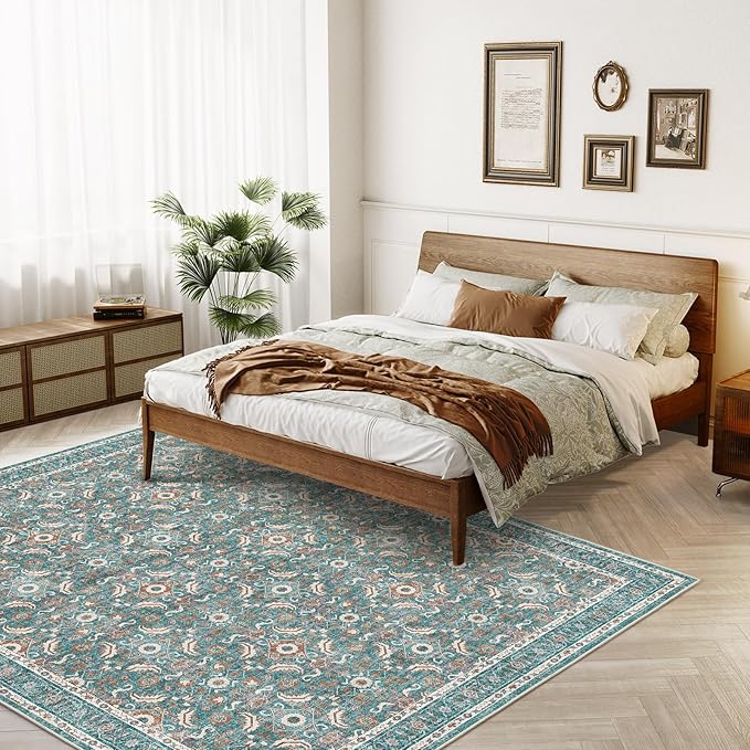 WITSHOCK Living Room Area Rugs 8x10: Soft Non-Slip Backing Washable Rugs Vintage Large Carpet for Bedroom Office Dining Room Kitchen Stain Resistant Home Decor Rug