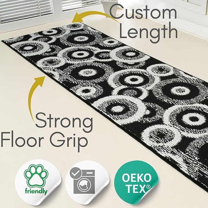 28 ft Extra Long Black Hallway Runner Rug | Non-Slip & Machine Washable | Custom Cut to Size 2'3" x 28' (Runner) | REMNAZ