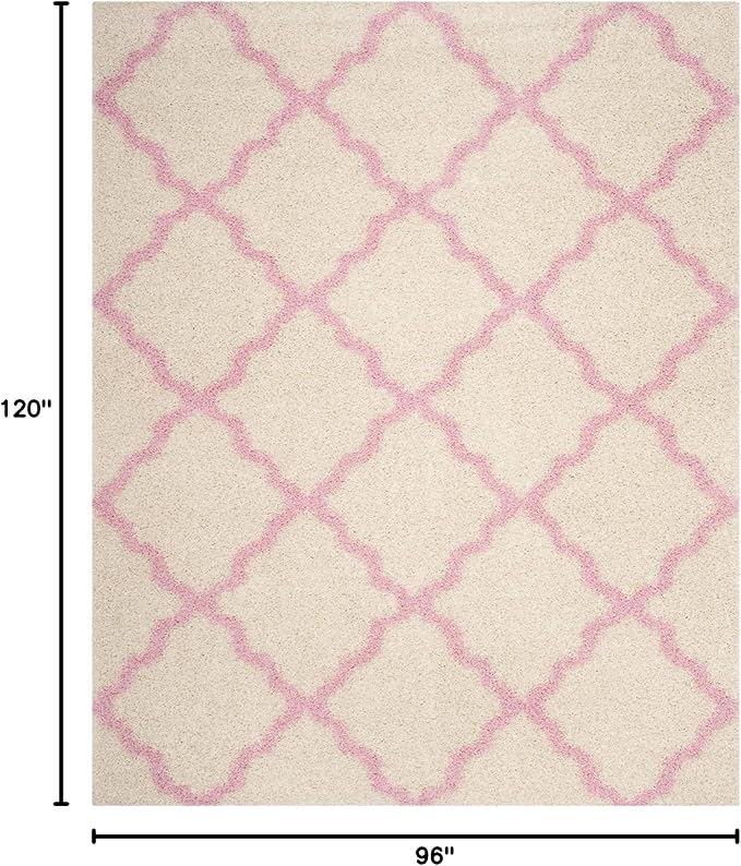 SAFAVIEH Area Rug 8x10 - Dallas Shag Collection - Large - Ivory & Light Pink, Trellis Pattern, Non-Shedding & Easy Cleaning, Plush Thick Pile, Ideal for Living Room, Bedroom, Dining Space (SGD257P)