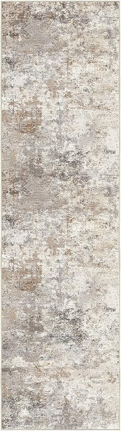 2X8 Washable Runner Rug for Hallway: Soft Neutral Modern Abstract Area Rug - Non-Slip Low Pile Long Throw Indoor Carpet for Kitchen Entryway Kitchen Bedroom Laundry- Brown Grey