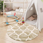 Lahome Moroccan Round Rug - 3x3 Washable Non-Slip Small Bathroom Rug Throw Soft Kids Nursery Room Rugs, Modern Print Distressed Round Carpet for Bedroom Sofa (Taupe, 3Ft-Round)