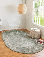Unique Loom Isabella Collection Area Rug - Adjani (5' 1" x 8' Oval, Green/ Ivory)