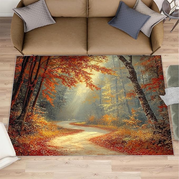 3x4 Autumn Forest Rugs for Entryway - Natural Landscape Kids Bedroom Rug, Forest Path Mudroom Rug Soft for Coffee Shop Living Room Under Table Game Room