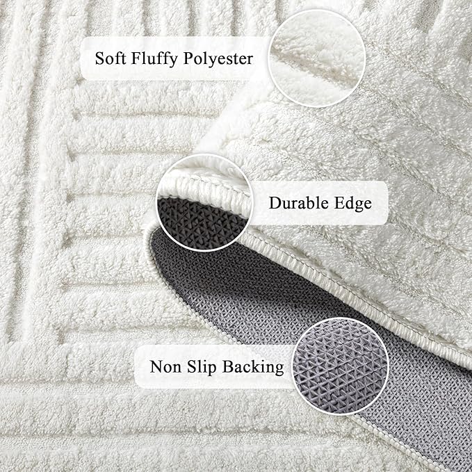 SHACOS Soft Cozy Fluffy Arch Pattern High Low Pile Runner Rugs 2'x6' Non Slip Washable Scandinavian Minimalist Rug Modern Geometric Arc Carpet for Living Room Bedroom Bathroom, Cream White