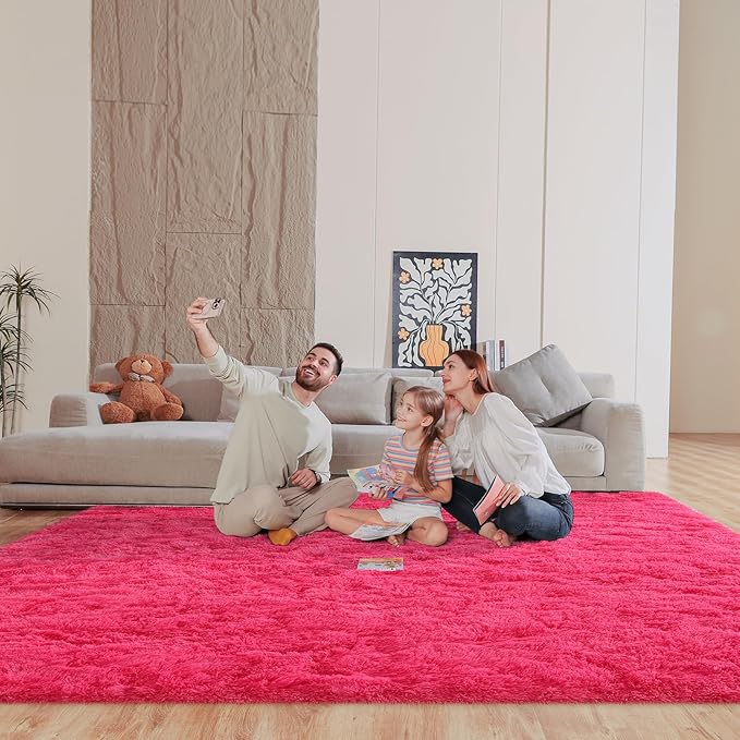 8x10 Area Rugs for Living Room, Fluffy Large Rugs for Bedroom, Soft Shag Fuzzy Non-Slip Carpet for Kids Boys and Girls Nursery Room Dorm Indoor Home Decor (Hot Pink, 8ft x 10ft)