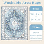 SERISSA Boho 8x10 Area Rugs Blue, Washable Vintage Large Living Room Rug Non-Slip, Ultra Soft Oriental Print Distressed Traditional Farmhouse Carpet for Dining Room Bedroom Dorm Office Home Decor
