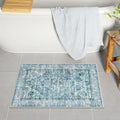 Uphome Light Blue Bathroom Rugs, Distressed Farmhouse Boho Bath Mat, Comfy Velvet Small Bath Rugs Non Slip Washable, Vintage Oriental Toilet Rug for Sink Shower Vanity, 18x26 inch