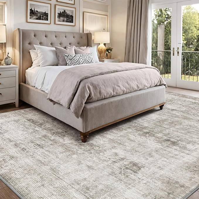 LUMI 5x8 Washable Area Rug for Living Room, Ultra Soft Modern Neutral Grey Rugs Non Slip with Rubber Backing, Low Profile, High Traffic, Stain Resistant Carpets, Ideal for Bedroom, Dining Room