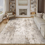 10x14 Area Rug Brown Grey Abstract Living Room Bedroom Washable Carpet Neutral Modern Non Slip Soft Low Pile Indoor Large Throw Rug for Dining Room Office