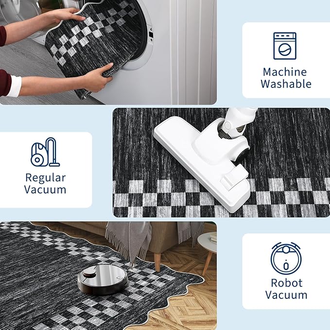 GarveeHome 4x6 Area Rug Small Washable Living Room Rug Scalloped Rug with Rubber Backing Stain Resistant Low Pile Dining Room Throw Carpet Modern Bordered Mat for Bedroom Kitchen, Grey