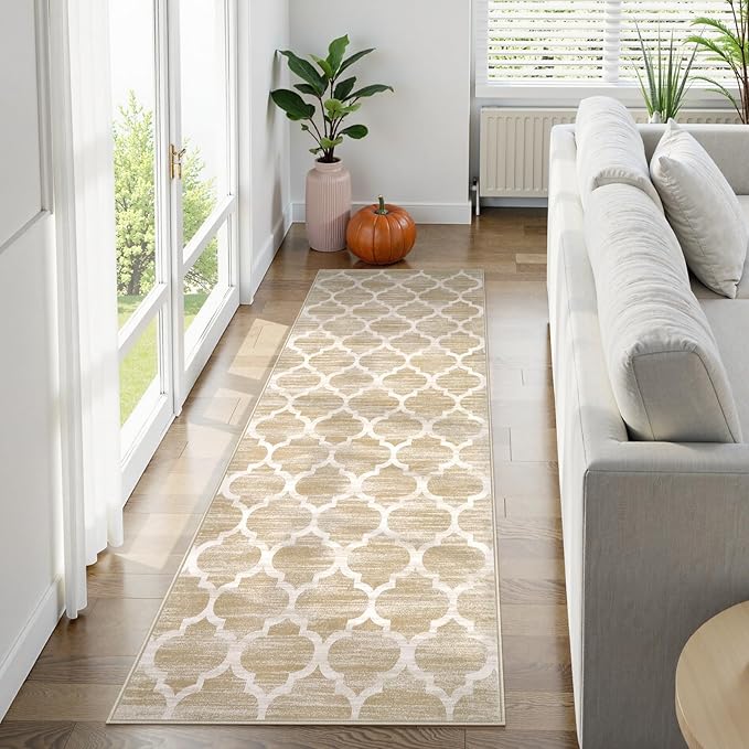 Lahome Moroccan Washable Kitchen Runner Rug - 2x6 Runners for Hallways with Rubber Backing Throw Soft Non-Slip Laundry Room Rug Taupe Print Distressed Modern Carpet Runner for Bathroom Bedroom