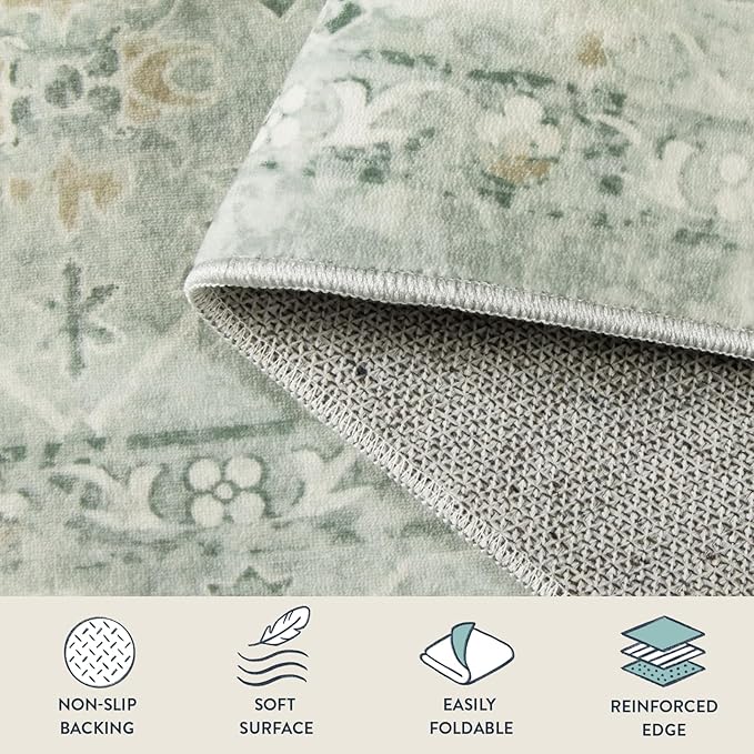 Lahome Vintage 6x9 Washable Green Rugs for Living Room Bedroom, Soft Dining Room Rugs for Under Table, Non Slip Indoor Throw Carpet for Entryway Kitchen Office (6x9ft,Light Green)