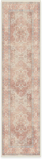 RUGGABLE Washable Runner Rug – Kamran Rose Pink 2.5x10, Stain-Resistant, Non-Slip Hallway Runner – Machine Washable Rug for Hallway, Entryway, Living Room & Kitchen–with Standard Pad