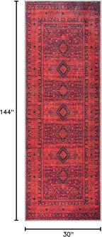 Bloom Rugs Washable Non-Slip 12 ft Runner - Red Traditional Bordered Runner for Entryway, Hallway, Bathroom, and Kitchen - Exact Size: 2.5' x 12'