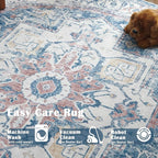 jinchan Kelda Round Rug 7ft Washable Area Rug Indoor Vintage Bedroom Floor Cover Distressed Circle Mat 7' Round Lightweight Non Slip Low Pile Thin Farmhouse Carpet for Living Room Navy Blue