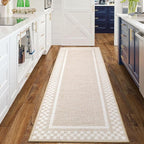 GarveeHome Kitchen Runner Rug Washable Runner Rug 2x6 for Hallway Non Slip Soft Throw Runner Carpet Modern Bordered Bathroom Mat Low Pile Checkered Runner Rugs for Bedroom Living Room Entry, Beige