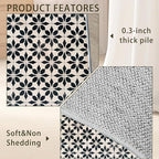 Black Beige Vintage Washable 5x7 Area Rugs for Living Room, Thin Low Pile Contemporary Carpet, Non-Slip Base Lightweight Rug