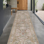 Moss 3x12 Extra Long Wide Runner Rug for Hallway, Non Slip Washable, 12 ft Large Kitchen Floor Rugs for Indoor Entrance, Low Pile Stain Resistant Vintage Floral Leaf Carpet