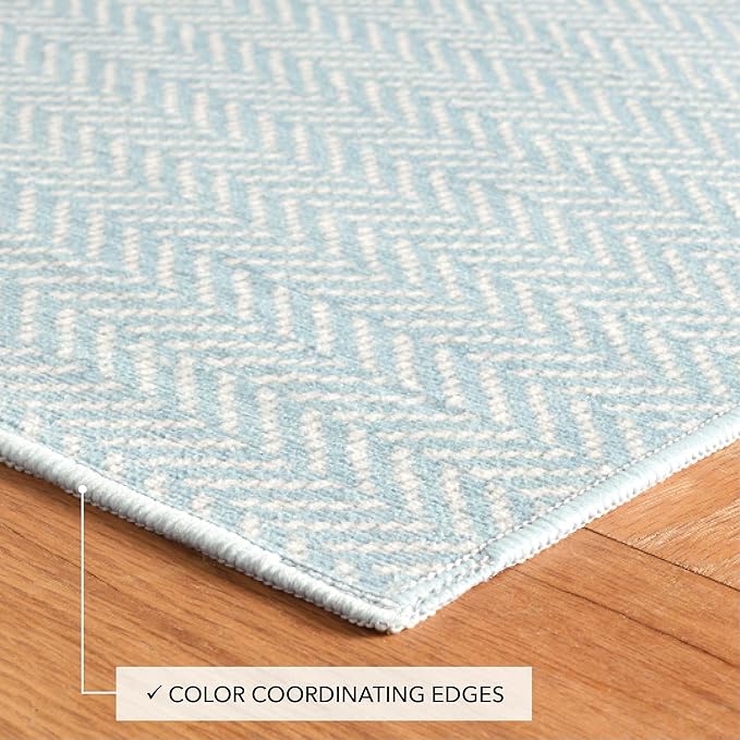 Dash and Albert Herringbone Machine Washable Area Rug - 3' x 5' Swedish Blue - Geometric Accent Rug - Anti-Slip Backing, Lightweight, Machine Washable, High Traffic Areas Kitchen, Mudroom, Entryway