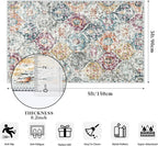 Lahome Moroccan Trellis Washable Small Area Rug, 3x5 Black Rug for Bedroom Living Room, Non-Slip Oriental Accent Throw Carpet for Kitchen Office Entryway Bathroom Office, Aqua/Multi
