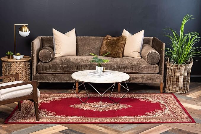 Unique Loom Reza Collection Traditional Persian Style Area Rug, 2 ft 2 in x 3 ft, Burgundy/Ivory