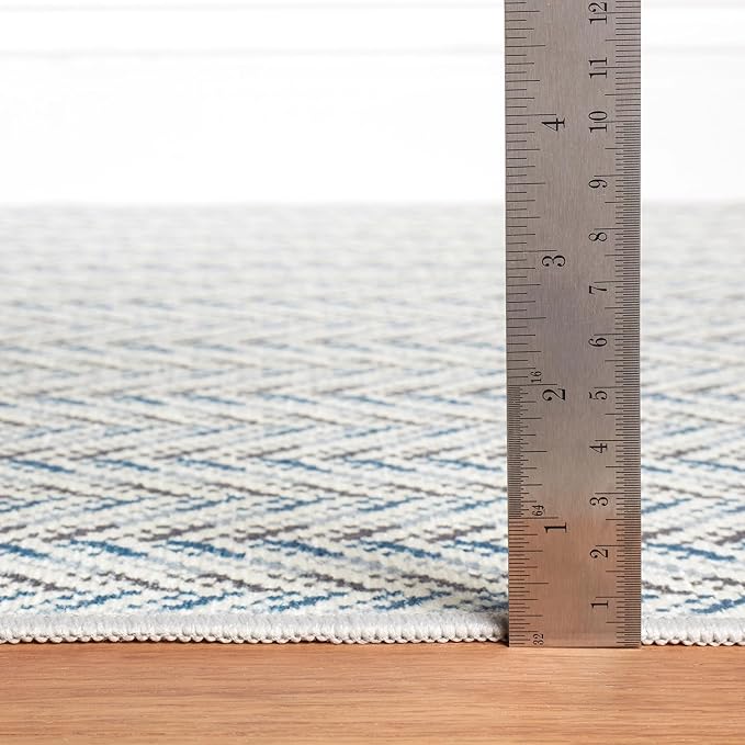Dash & Albert Lowell Blue Machine Washable Rug, 6 X 9 Feet, Blue Graphic Pattern - Premium Luxury Hotel Quality Soft Breathable Hypoallergenic Machine Washable Easy Care All Season Comfortable
