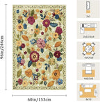 5x8 Machine Washable Area Rug for Living Room, Green Vintage Boho Floral Rug Large Non-Slip Low Pile Soft Faux Wool Carpet, Kids and Pets Friendly for Bedroom Dining Room Farmhouse Home Decor Rug