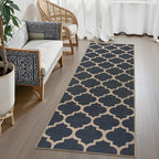 Lahome Moroccan Easy Jute Runner Rug, Blue Washable Runner Rugs for Outdoor Porch Hallway, Geometric Trellis Woven Long Carpet for Doorway, Thin Non Slip Outdoor Decor, 2'6'' x 8'