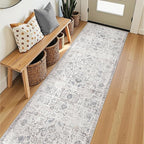 jinchan Kalen Runner Rug 2x8 Washable Hallway Rug Vintage Indoor Thin Retro Floor Cover Distressed Gray Floral Country Lightweight Non Slip Carpet for Entryway Bathroom Bedroom Living Room Grey