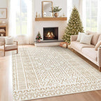 5x7 Area Rug Living Room: Washable Boho Geometric Moroccan Rug Neutral Modern Farmhouse Indoor Soft Non Slip Ultra Thin Printed Pattern Carpet for Dining Room Bedroom Nursery Home (BeigeBrown, 5'x7')