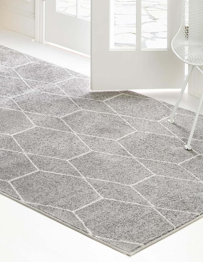 Unique Loom Trellis Frieze Collection Area Rug - Geometric (6' 1" x 9', Light Gray/ Ivory)
