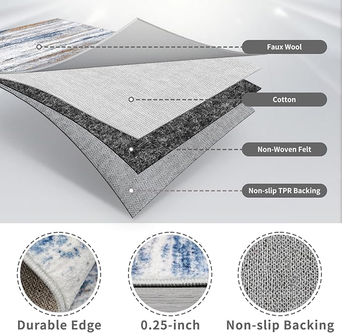 3x14 Washable Hallway Runner Rug: Extra Long Runners for Entryway Living Room Dining Room - Stain and Water Resistant Rugs with Non-Slip Backing - Soft Low-Pile Carpet 14ft Navy Grey