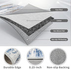 2x8 Washable Runner Rug for Family: Easy-to-Clean Runners for Hallway Entryway Bedroom - Stain and Water Resistant Rugs with Non-Slip Backing - Soft Low-Pile Carpet Navy Grey