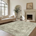Bavni Area Rug 6x9 Machine Washable Vintage Distressed Print Ultra-Thin Chenille Bedroom Living Room Accent Rug, Low Pile Lightweight Non Slip with Gripper, Forgotten Sandstone