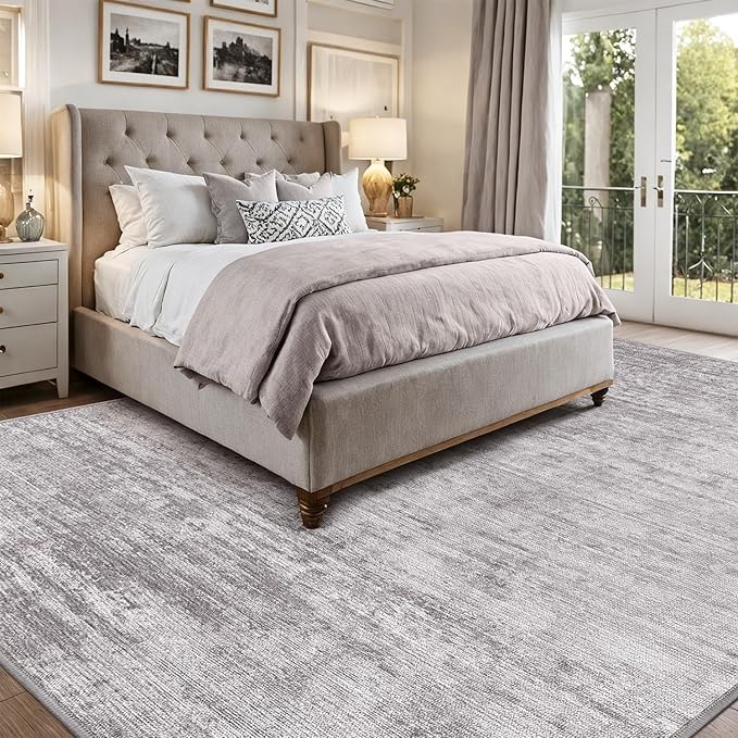 LUMI 4x6 Washable Low-Pile Area Rug for Living Room, Ultra Soft Modern Neutral Grey Rugs Non Slip with Rubber Backing, High Traffic, Stain Resistant Carpets, Ideal for Bedroom, Dining Room