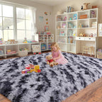 Large Shaggy Modern Shag Area Rug for Bedroom, Upgrade Non-Slip Plush Fluffy Carpet for Kids Room Home Decor, Plush Area Rug Tie Dye Stripes 9x12Ft