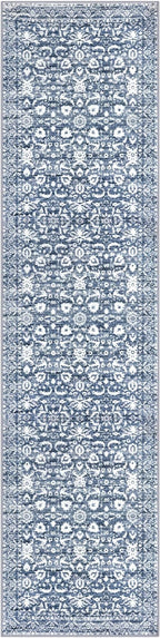 Hallway Runner Rug, Light Blue White Washable Runner Rug 2x8 Vintage Floral Kitchen Rug Runner Non Slip Thin Printed Faux Wool Super Soft Carpet for Entryway Bedroom Laundry Room Indoor