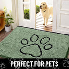 Smiry Dog Door Mat for Muddy Paws, Absorbent Dirt Trapper Non Slip Quick Dry Washable Chenille Mat for Mud Dogs, Entry Rug for Indoor and Outdoor (36x24 Inches, Olive Green and Black)