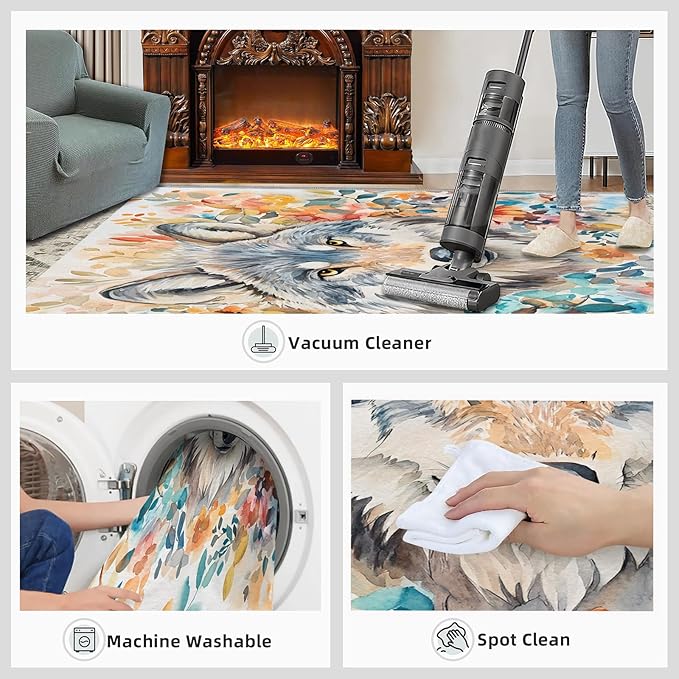 2x4 Wolf Runner Rug for Hallway - Watercolor Florals Kitchen Mat, Animals Kitchen Runner Rug Soft Non Slip Anti Fatigue for Laundry Room Indoor Hallways