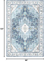 SERISSA Boho 8x10 Area Rugs Blue, Washable Vintage Large Living Room Rug Non-Slip, Ultra Soft Oriental Print Distressed Traditional Farmhouse Carpet for Dining Room Bedroom Dorm Office Home Decor