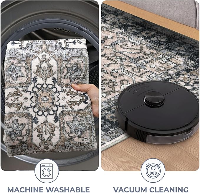 KOZYFLY Boho Runner Rug 3x8 Ft Washable Hallway Rug Faux Wool Printed Long Floor Carpet for Entryway Bedroom Kitchen Living Room Indoor Soft Durable Design, Black/Taupe/Beige
