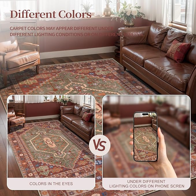 Ciicool Washable 5x7ft Rugs for Living Room Non-Slip Indoor Area Rug Large Low-Pile Mat Floor Carpet Vintage Rug for Bedroom Dinning Foyer Decor