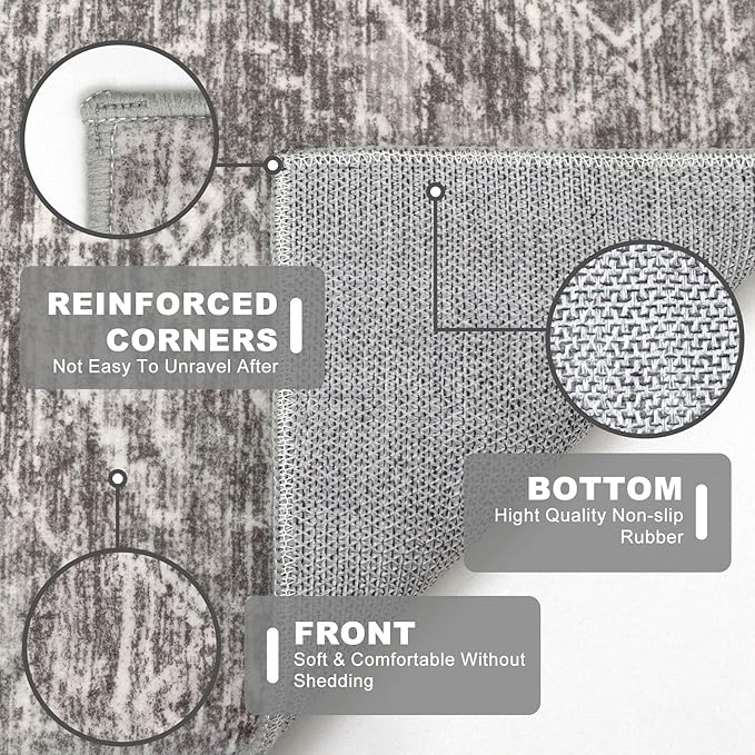 KILOCOCO Boho Kitchen Runner Rug 2x6 Washable Runner Rug, Soft Runners for Hallways Non Slip Printed Distressed Laundry Room Rug, Low-Pile Rug for Entryway/Bedroom/Living Room, Taupe
