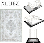 Area Rug 10x14 Living Room Rugs, Machine Washable Vintage Distressed Medallion Rug Non-Slip Soft Low Pile Large Indoor Rugs for Bedroom Kitchen Dining Room Office(Taupe,10'x14')