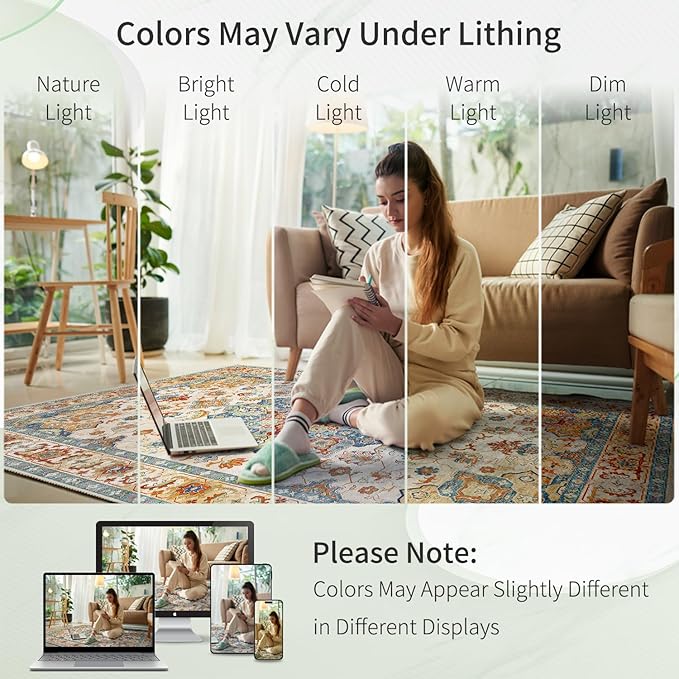 Enkor Area Soft Rugs 2x3 Washable Non Slip Boho Small Floor Entryway Rugs for Living Room Bedroom, Vintage Style Farmhouse Mat for Kitchen Orange & Beige