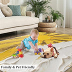 Boho Sun Area Rugs 5x6ft, Abstraction Deco Rugs for Kids Bedroom, Minimalist Sunburst Office Rug Low Pile are Not Stumbling Foot for Living Room End Table Nursery