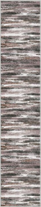 Modern Abstract Runner Rug 2.6x14, Dark Light Brown White Washable Long Kitchen Runner Non-Slip Soft Hallway Rug Runner Thin Print Faux Wool Carpet for Entryway Bedroom Laundry Room Indoor